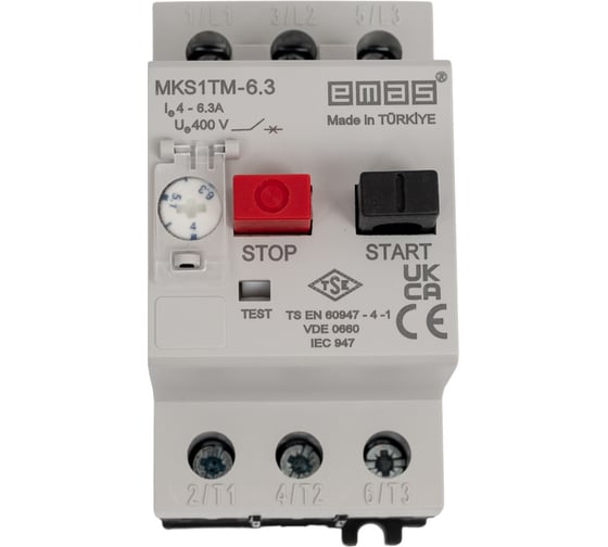 Термомагнитный автомат защиты двигателя Emas 4.0-6.3А, MKS1TM-6.3 1