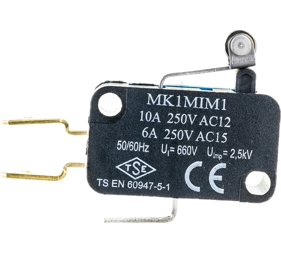 Микро-выключатель Emas со стальным роликом на длинном рычажке, 10А, 250В. MK1MIM1