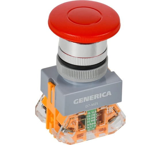 Кнопка GENERICA D7-MZS "Грибок" d=22 мм 1NC+1NO с фиксацией, красная BBG50-11MZS-3-21-K04-G