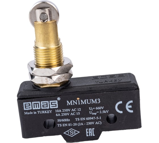 Мини-выключатель Emas с роликом, 440В, 10А. MN1MUM3