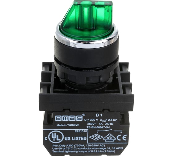 Переключатель Emas 2-0-1, без фиксации, зелёный, 250В AC, 4 А B101SL32Y