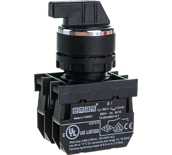 Переключатель Emas серия B, 2-0-1, с фиксацией, 2НО, 250В AC, 4 А B101S30