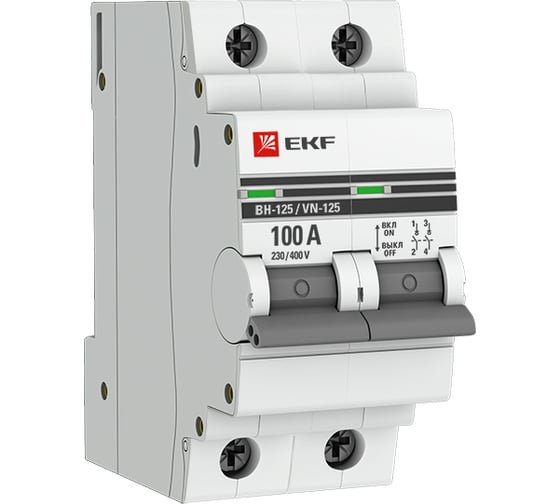 Выключатель нагрузки EKF, 2P, 100А, ВН-125, PROxima, SQ SL125-2-100-pro