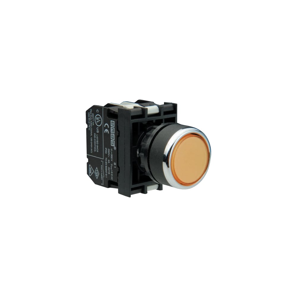 Нажимная круглая кнопка Emas желтая, с фиксацией, 250 В AC, 4 А, 12-30 ...