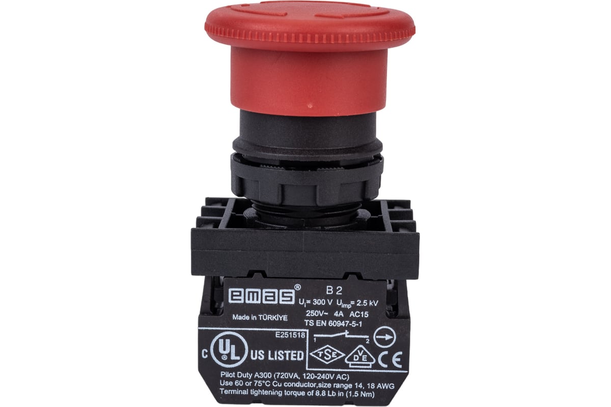 Аварийная кнопка Emas Грибок, возврат поворотом, 1НО+1НЗ, серия B, 250В ...