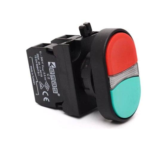 Нажимная кнопка Emas сдвоенная красно-зеленая, выступающая, 250 В AC, 4 А, CP102K21KY 1