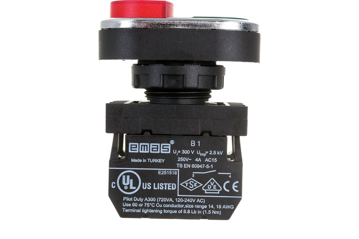 Нажимная сдвоенная кнопка Emas красно-зелёная, выступающая, 250 В AC ...