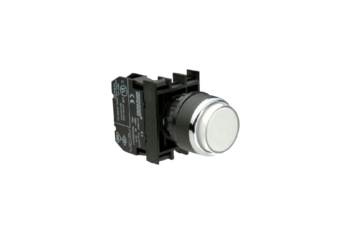 Нажимная круглая кнопка Emas белая, с фиксацией, 1НО, серия B, 250 В AC ...