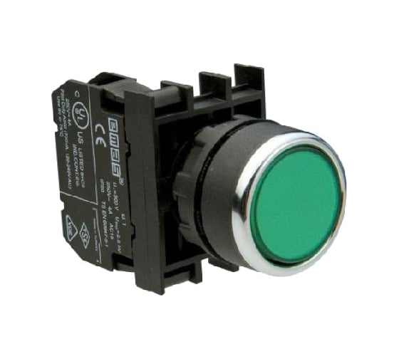 Нажимная круглая кнопка Emas зеленая, 250 В AC, 4 А, 100-230 В AC, B2Y2DY 1