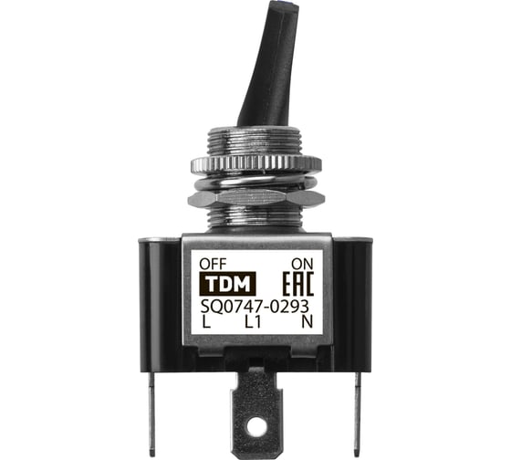 Выключатель-тумблер TDM ELECTRIC ASW-07D-2 1P 12В AC/DC 30А (3c) ON-OFF с фиксацией с синей LED подсветкой SQ0747-0293
