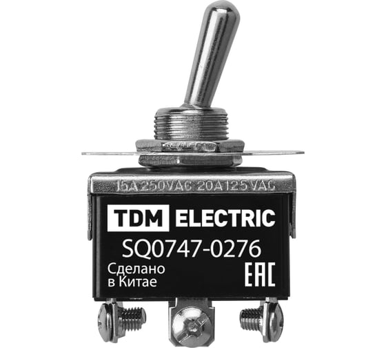 Переключатель-тумблер TDM ELECTRIC KN3C-223AAH 2P 250В AC/DC 15А (6c) ON-OFF-ON без фиксации SQ0747-0276