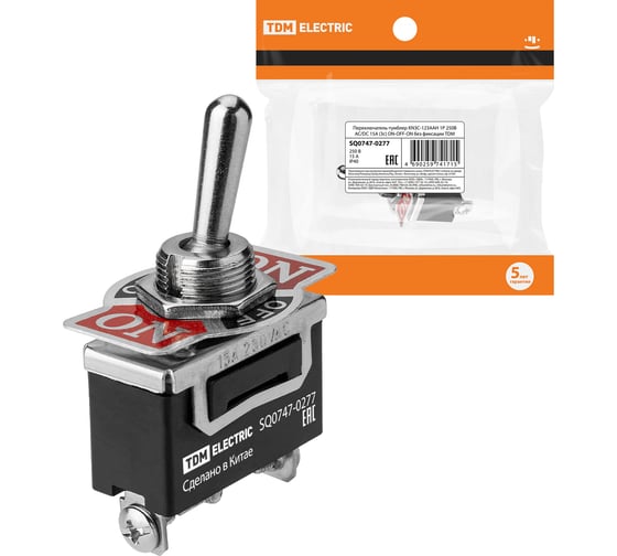 Переключатель-тумблер TDM KN3C-123AAH 1P 250В AC/DC 15А (3c) ON-OFF-ON без фиксации SQ0747-0277