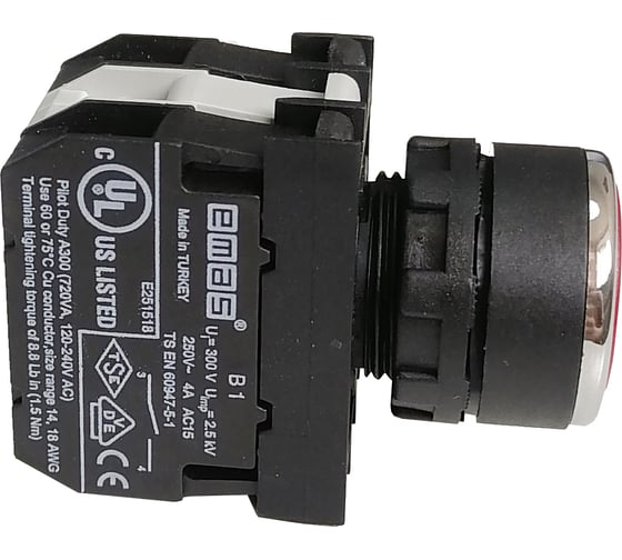 Нажимная круглая кнопка Emas красная, 250В AC, 4А, 12-30В AC/DC B162DK