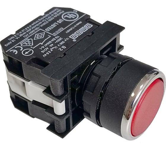 Нажимная круглая кнопка Emas красная, 250В AC, 4А, 12-30В AC/DC B162DK