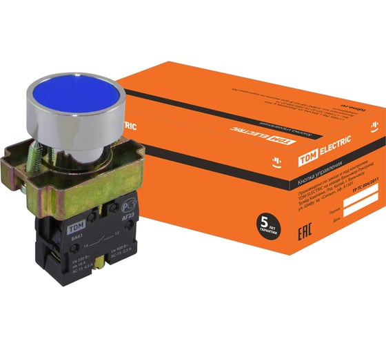 Кнопка TDM ELECTRIC BА61, без подсветки, синий, 1з SQ 0704-0041 1