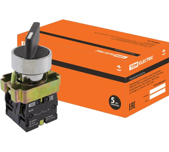 Переключатель TDM BJ25, черный, 2 положения I-0, длинная ручка, 1з+1р SQ 0703-0012 1