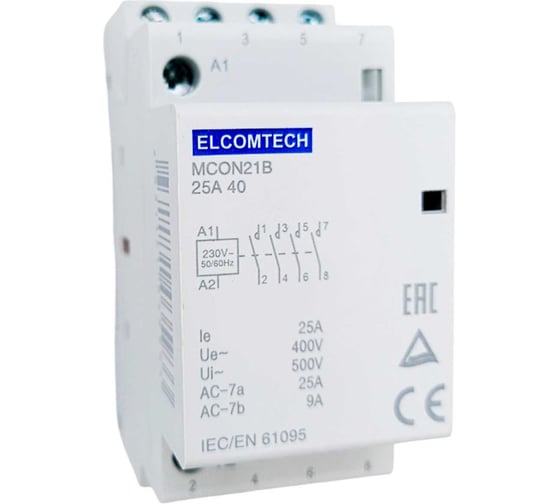 Контактор модульный ELCOMTECH 25A 4NO 230VAC (4НО 230В) 2х модуль MCON21B-25-40-230AC УТ-00026345