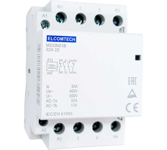 Контактор модульный ELCOMTECH 32A 2NO 2NC 230VAC (2НО 2НЗ 230В) 3х модуль MCON21B-32-22-230AC УТ-00026351