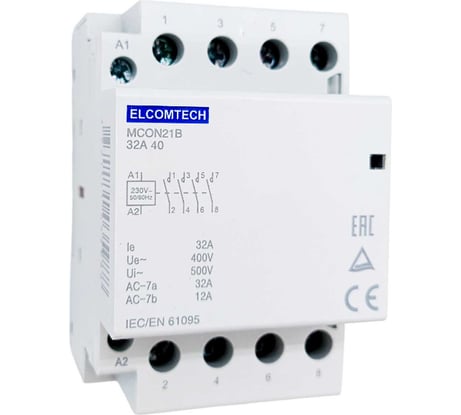 Контактор модульный ELCOMTECH 32A 4NO 230VAC (4НО 230В) 3х модуль MCON21B-32-40-230AC УТ-00026350