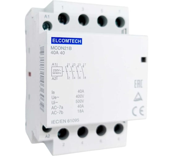 Контактор модульный ELCOMTECH 40A 4NO 230VAC (4НО 230В) 3х модуль MCON21B-40-40-230AC УТ-00026355