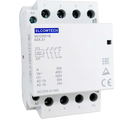 Контактор модульный ELCOMTECH 63A 3NO 1NC 230VAC (3НО 1НЗ 230В) 3х модуль MCON21B-63-31-230AC УТ-00026362