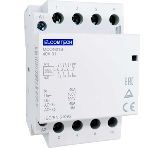 Контактор модульный ELCOMTECH 40A 3NO 1NC 230VAC (3НО 1НЗ 230В) 3х модуль MCON21B-40-31-230AC УТ-00026357