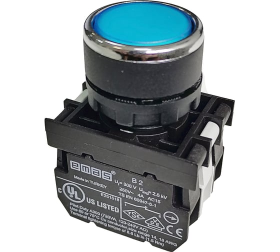 Нажимная круглая кнопка Emas синяя, 250 В AC, 4 А, 12-30 В AC/DC, B172DM