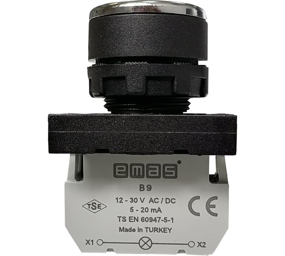 Нажимная круглая кнопка Emas зеленая, 250 В AC, 4 А,12-30 В AC/DC, B190DY