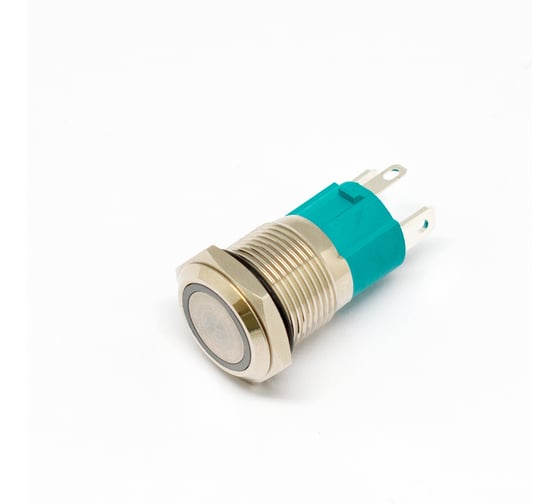 Кнопка антивандальная OXION Ø 16, 220V 1NO, ON-OFF 10A с фиксацией под пайку, синяя, арт. OX16K1-P10Z-E