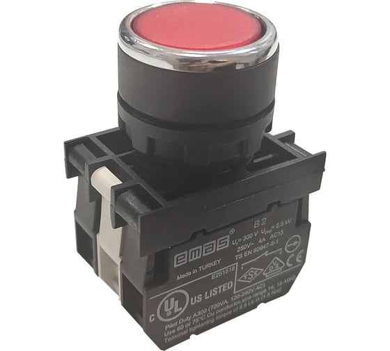 Нажимная круглая кнопка Emas красная, 250 В AC, 4 А, без лампы, B132DK 1