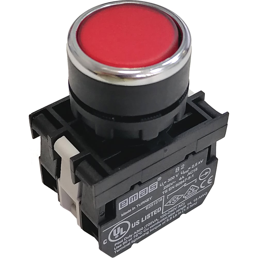 Нажимная круглая кнопка Emas красная, 250 В AC, 4 А, 100-230 В AC ...