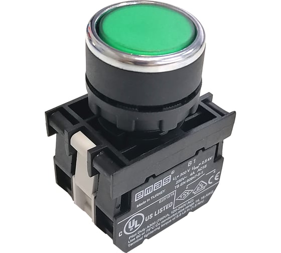 Нажимная кнопка Emas круглая зелёная, 250В AC, 4А, 100-230В AC B1Y2DY 1