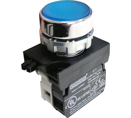 Нажимная круглая кнопка Emas синяя, с блоком подсветки CB7, 12-30 В AC/DC, CM170DM