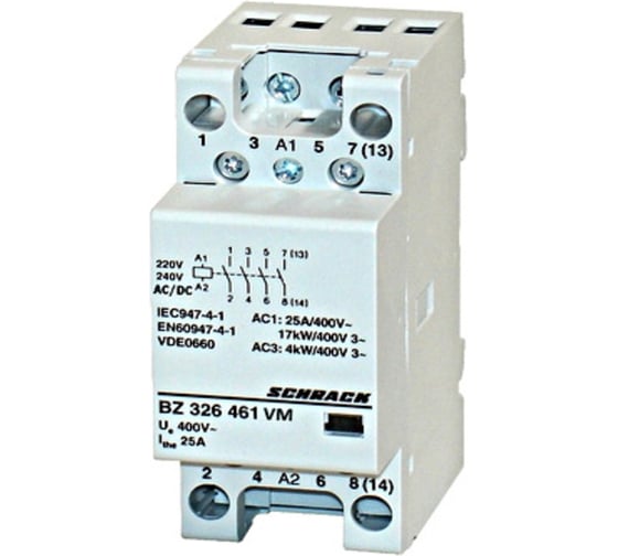 Контактор модульный Schrack Technik 4НО, 25А, катушка 230В АС/DC артикул Австрия BZ326461VM