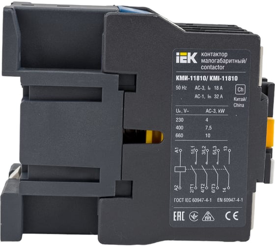 Контактор IEK КМИ-11810, 18А, 110В/АС3, 1НО KKM11-018-110-10
