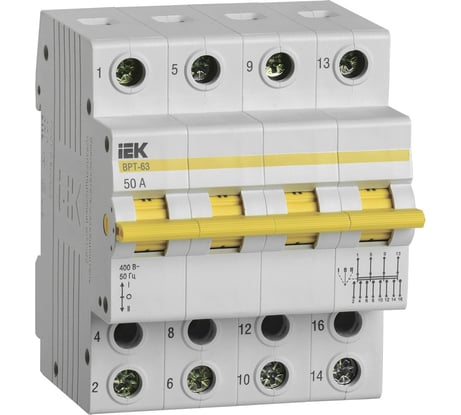 Трехпозиционный выключатель-разъединитель IEK ВРТ-63, 4P, 50А MPR10-4-050