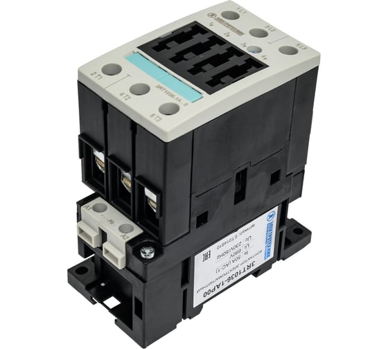Контактор электромагнитный Электротехник 3RT1036-1AP00, 3-полюса, 50A, AC-3, 22кВт/400V, 230V AC, 50/60Гц, типоразмер S2, винтовые клеммы, IP20, ET014810