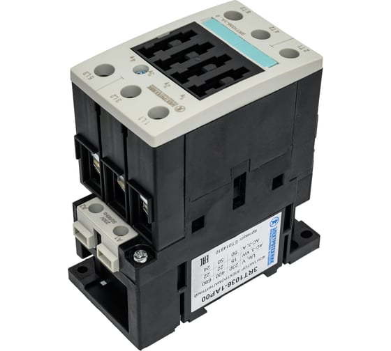 Контактор электромагнитный Электротехник 3RT1036-1AP00, 3-полюса, 50A, AC-3, 22кВт/400V, 230V AC, 50/60Гц, типоразмер S2, винтовые клеммы, IP20, ET014810