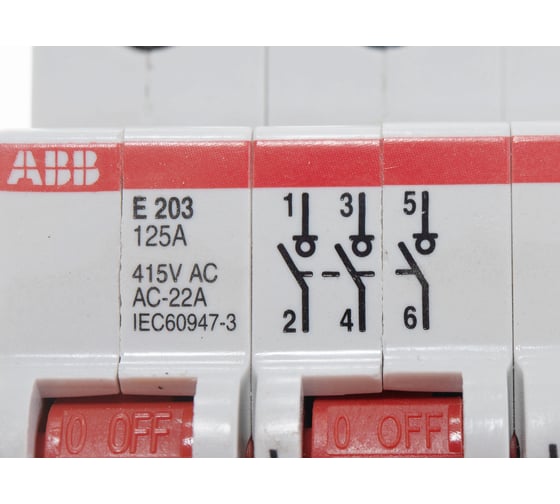 Рубильник ABB E203r 3 полюса, 125A, рычаг красный 2CDE283001R0125