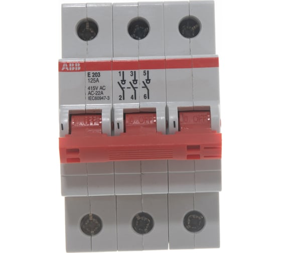 Рубильник ABB E203r 3 полюса, 125A, рычаг красный 2CDE283001R0125