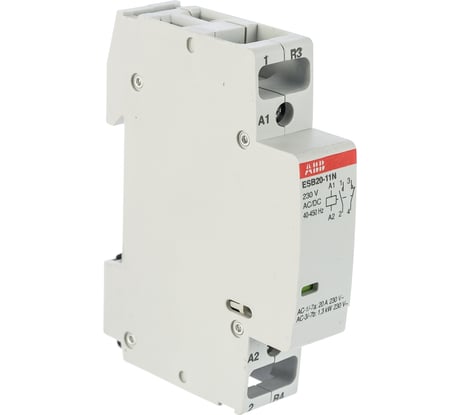 Контактор ABB ESB20-11N-06, модульный, 20А, АС-1, 1НО+1НЗ, катушка, 230В, AC/DC 1SBE121111R0611