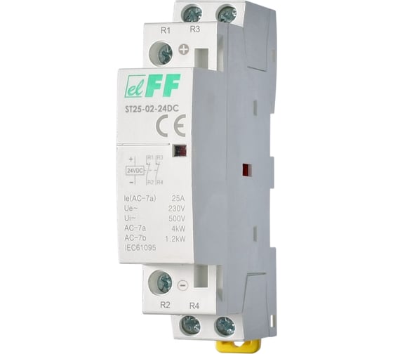 Контактор Евроавтоматика F&F ST25-02-24 DC 2NC, потребляемая мощность 4 Вт, 1 модуль, монтаж на DIN-рейке EA13.001.020
