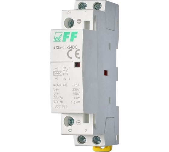 Контактор Евроавтоматика F&F ST25-11-24 DC 1NO+1NC, потребляемая мощность 2,2 Вт, 1 модуль, монтаж на DIN-рейке EA13.001.021