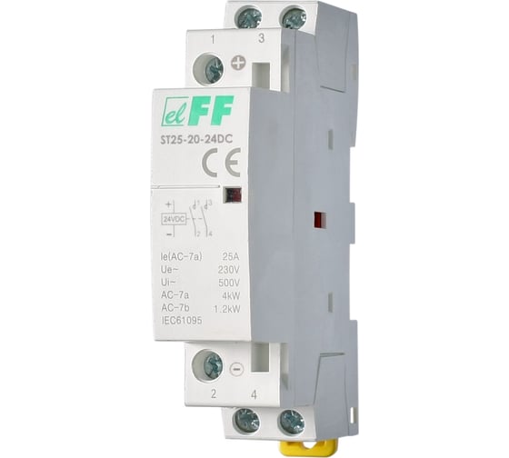 Контактор Евроавтоматика F&F ST25-20-24 DC 2NO, потребляемая мощность 2,2 Вт, 2 модуля, монтаж на DIN-рейке EA13.001.022 1