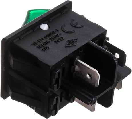 Клавишный выключатель Emas с подсветкой, зелёная клавиша, 2НО, 250В AC, 16А A14B1Y11