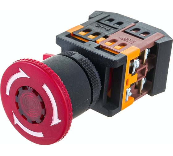 Кнопка ЭРА ANE22 Грибок, с фиксацией, красная, d=22мм, неон, 240В, 1з+1р, 10/400/3200 Б0045636 1