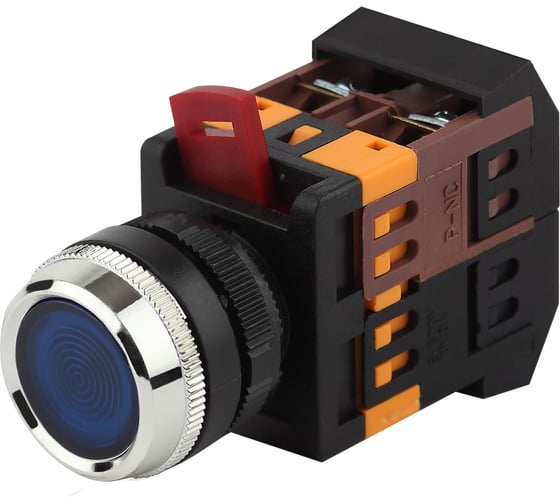 Кнопка ЭРА ABLFS-22 синий, d22мм, неон, 240В, 1з+1р, 10/400/3200 Б0045657 1
