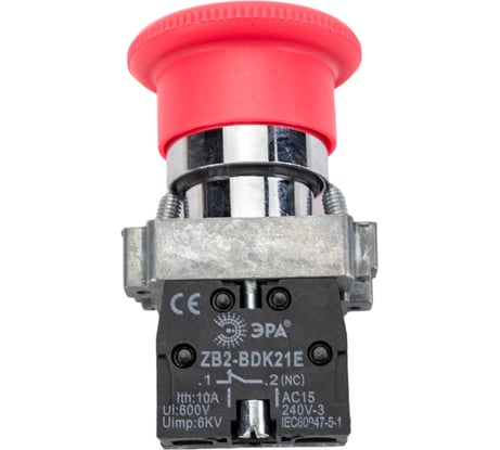 Кнопка управления ЭРА LAY5-BS542 Грибок, аварийная, с фиксацией, поворотная, 20/200/3200 Б0045646