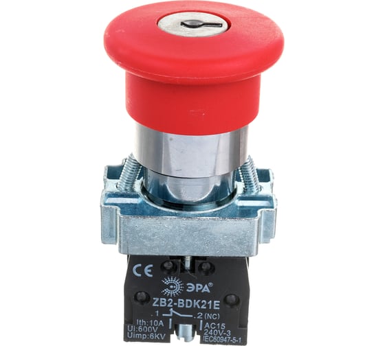 Кнопка ЭРА LAY5BS142, грибок с ключом, красный, d22мм, 240В, 1р 20/200/3200 Б0045637