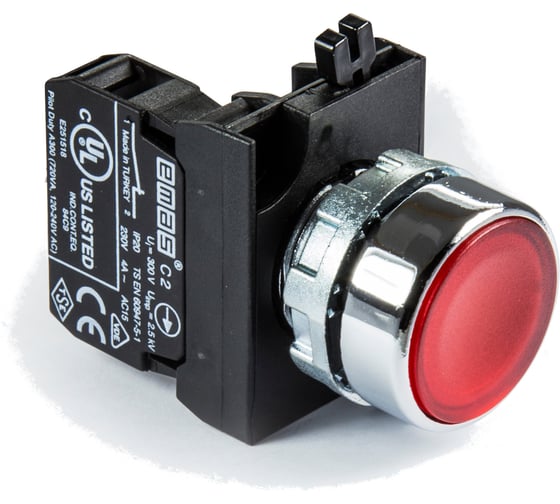Нажимная круглая кнопка Emas красная, 250 В AC, 4 А, CM200DK 1